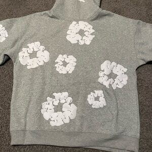 Graphic Gray Hoodie with White Floral Design